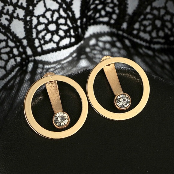 3/$30 - Floating CZ Gold Hollow Circle Earrings - Picture 4 of 7